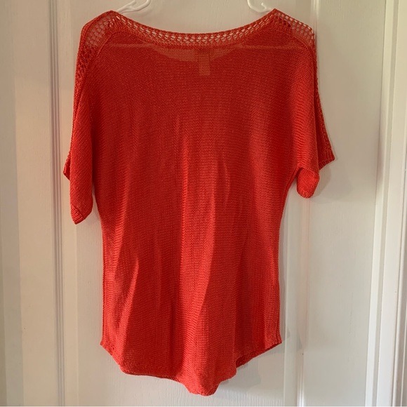 Chico’s deep orange open knit crew neck tee - Picture 2 of 6